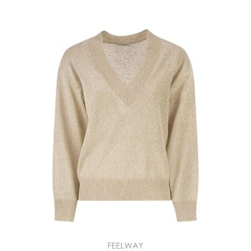 Brunello Cucinelli 26SS ���ڷ� ��ġ�ڸ� V �� linen �� ��ư ���� with sequins �� �� sleeves MD26SS ���ڷ� ��ġ�ڸ� V �� linen �� ��ư ���� with se