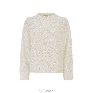 Brunello Cucinelli 26SS ���ڷ� ��ġ�ڸ� Linen openwork crew �� ���� with sequins MCO564726SS ���ڷ� ��ġ�ڸ� Linen openwork crew �� ���� wit