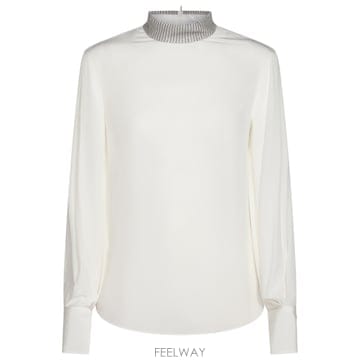 Brunello Cucinelli 26SS ���ڷ� ��ġ�ڸ� ��ũ crepe de chine ����콺 with �� jewel MB993HR2126SS ���ڷ� ��ġ�ڸ� ��ũ crepe de chine ����콺 wi