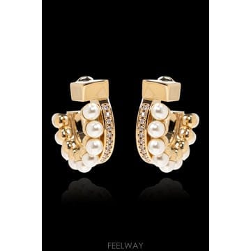 Ferragamo ����䷹ ��󰡸� Semicircular Earrings 760927EARHOOPEARL790655OROCR����䷹ ��󰡸� Semicircular Earrings 760927EARHOOPE
