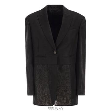 Brunello Cucinelli 26SS ���ڷ� ��ġ�ڸ� ���� �̱� breasted viscose �� linen ���� with transp26SS ���ڷ� ��ġ�ڸ� ���� �̱� breasted viscose �� l