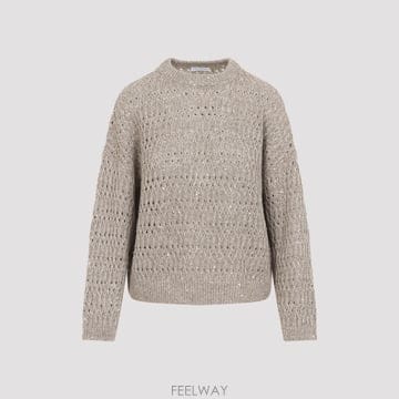 26SS 브루넬로 쿠치넬리 Linen openwork crew 넥 점퍼 with sequins MCO5647
