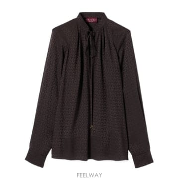 26SS 구찌 브라운 jacquard 실크 셔츠 with clamps 855764ZAUDP2206 TP572