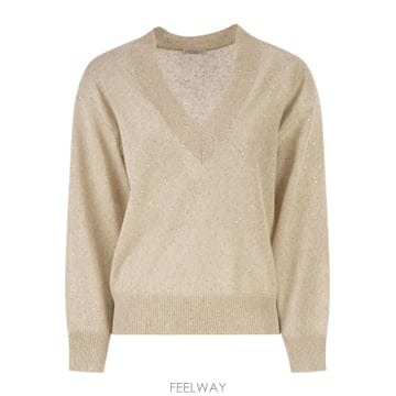 26SS 브루넬로 쿠치넬리 V 넥 linen 앤 코튼 점퍼 with sequins 앤 롱 sleeves MD