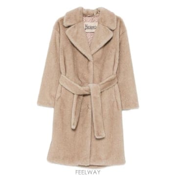 Herno 26SS ������ Belted ��Ʈ with ���̵� collar, �� sleeves, faux fur fabr26SS ������ Belted ��Ʈ with ���̵� collar, �� sleeves