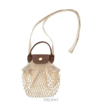 25SS LONGCHAMP 숄더 백 with 레더 details  오픈 net texture  탑 butto