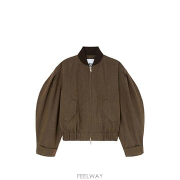 GANNI ���� melange effect puff sleeve bomber jacket 12107862212872 T���� melange effect puff sleeve bomber jacket 12107862