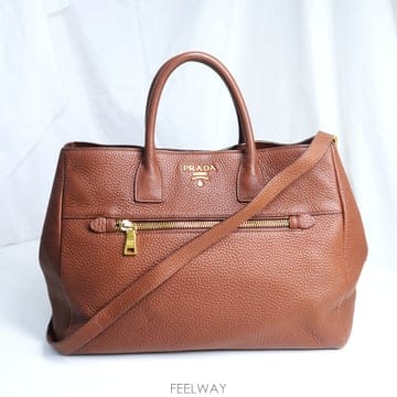 Prada(프라다) BN2545 브라운 비텔로 다이노 금장 로고 2WAY