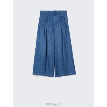 Max Mara 26SS �������� Pantalone ampio in ���� di cotone e lino   BLU 9181026SS �������� Pantalone ampio in ���� di cotone e lino