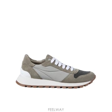 Brunello Cucinelli ���ڷ� ��ġ�ڸ� Dove grey suede �� fabric ����Ŀ�� MZ47G1960C7550 TP570���ڷ� ��ġ�ڸ� Dove grey suede �� fabric ����Ŀ�� M