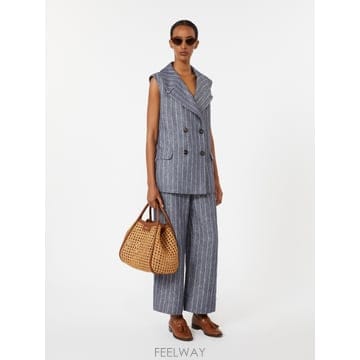 Max Mara 26SS �������� Pantalone in lino gessato effetto ����   BLU MARINO26SS �������� Pantalone in lino gessato effetto ����  
