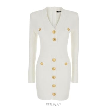 Balmain 25SS Balmain �̴� ȭ��Ʈ �巹�� With Golden Buttons In Stretch Visco25SS Balmain �̴� ȭ��Ʈ �巹�� With Golden Buttons In