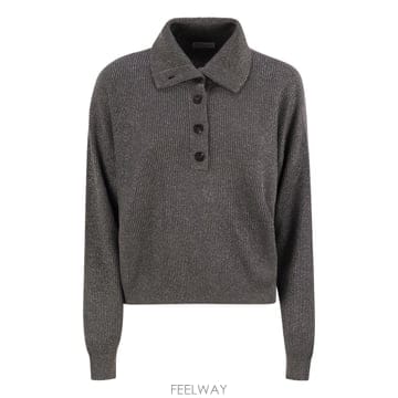 Brunello Cucinelli 25FW ���ڷ� ��ġ�ڸ� ��ư �� viscose rib ��Ʈ high collar MAZ260214PCXP25FW ���ڷ� ��ġ�ڸ� ��ư �� viscose rib ��Ʈ high c