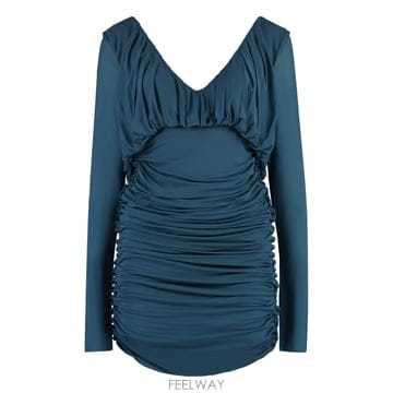Saint Laurent 23SS ���ζ� Teal �׸� ���� �̴� �巹�� 729749Y5G983041 TP57211909023SS ���ζ� Teal �׸� ���� �̴� �巹�� 729749Y5G983041