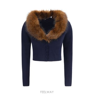 해외 이태리배송 AW26 셀프 포트레이트 여성 니트와 페이크 퍼 가디건 AW26148CAN_NAVY