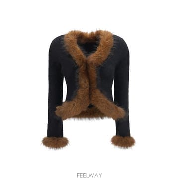 해외 이태리배송 AW26 셀프 포트레이트 여성 니트와 인조 퍼 가디건 AW26148CB_BLACK