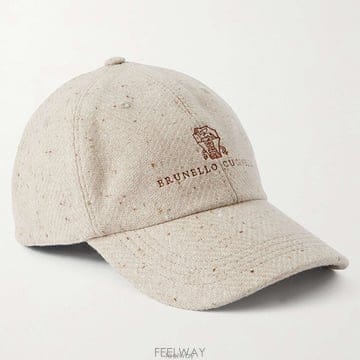 브루넬로 쿠치넬리 솔로메오 로고 엠브로이더드 울 캐시미어 블렌드 베이스볼 캡 크림
