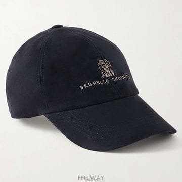 브루넬로 쿠치넬리 솔로메오 디스크리트 로고 스웨이드 캡 모자 네이비