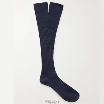 26 FW 브루넬로 쿠치넬리 네이비 블루 리브드 핸들 롱 렝스 울 캐시미어 블렌드 양말
