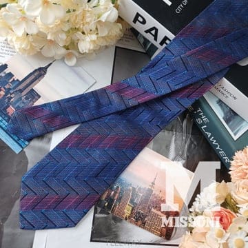 MISSONI 미쏘니 실크 블루 퍼플 지그재그 패턴 넥타이 9cm S등급 G114