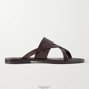 26 FW 브루넬로 쿠치넬리 다크브라운 크리스 크로싱 스트랩 레더 샌들
