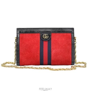 Gucci(구찌) 503877 레드 스웨이드 WEB 금장 오피디아 스몰 체인 숄더백