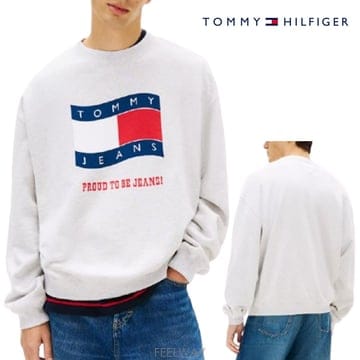 타미힐피거 긴팔 남성 Jeans 웨이브 로고 티셔츠 연그레이
