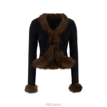 셀프 포트레이트 블랙 페이크 퍼 니트 가디건 AW26148CB BL B0442240097