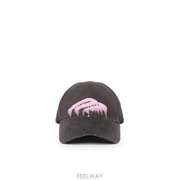 발렌시아가 디스트레스드 로고 프린트 캡 모자