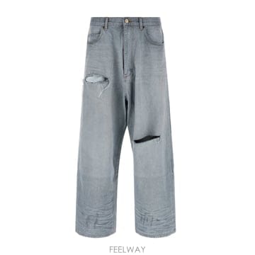 발렌시아가 디스트레스드 배기 진 라이트 블루