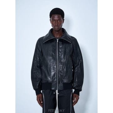 26 FW 릭오웬스 남성 드라쿠플라이트 해머드 가죽 재킷 ric0165056blk