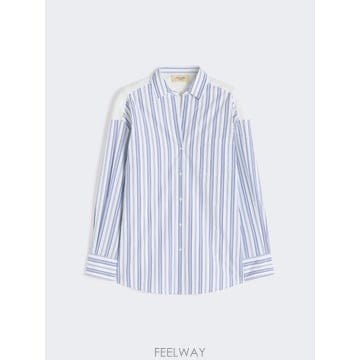 Max Mara 26SS �������� Camicia in cotone a righe e pizzo Sangallo   BLU W26SS �������� Camicia in cotone a righe e pizzo Sangal