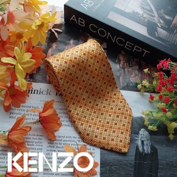 KENZO 겐조 실크 오렌지 격자 직조 패턴 넥타이 9.5cm A+~A등급 k3223