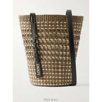 로에베 PAULAS IBIZA BRAID 레더 라피아 숄더 백 C6 B0082125940
