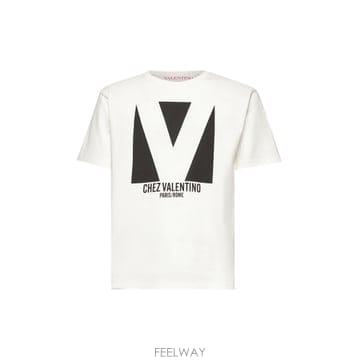 25SS Valentino 코튼 T 셔츠 WITH CHEZ 프린트 6V3MG16PAQ9A03 TP575473