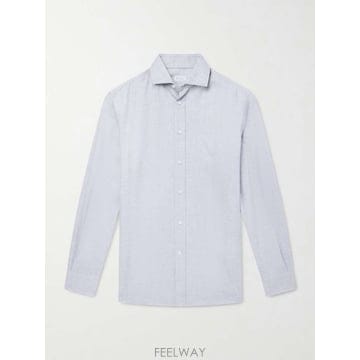 브루넬로 쿠치넬리 헤링본 코튼 & 라이오셀 셔츠 MY6370627- B0082119230