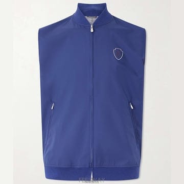 26 FW 브루넬로 쿠치넬리 블루 로고 아플리케 테크 쉘 테니스 베스트