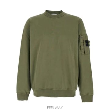 26SS 스톤아일랜드 그린 스웨트 셔츠 with 로고 Patch on the Sleeve in 코튼 Man 