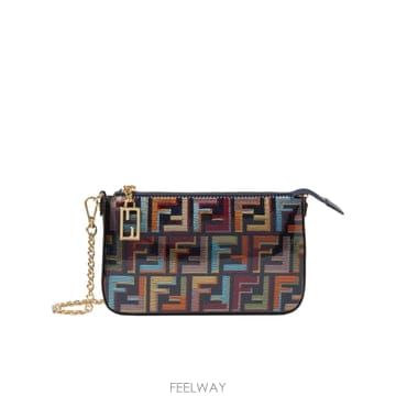 FENDI 26SS Fendi ��Ƽ�÷� GLAZED FF FABRIC BAGUETTE �Ŀ�ġ WITH CHAIN 8BS26SS Fendi ��Ƽ�÷� GLAZED FF FABRIC BAGUETTE �Ŀ�ġ W