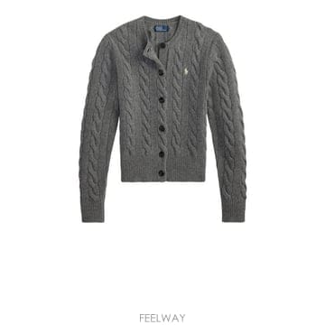 26FW 폴로 랄프로렌 로고 자수 크루넥 가디건 211972104 500 FLANNEL GREY HEATHE