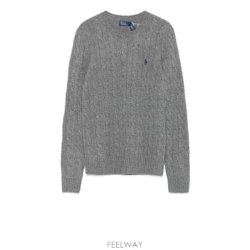 26FW 폴로 랄프로렌 폴로 자수 케이블 니트 스웨터 211971865 501 FLANNEL GREY HEA