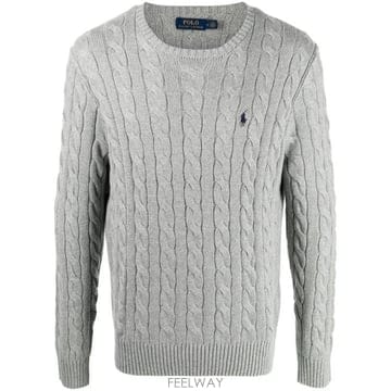 25FW 폴로 랄프로렌 로고 자수 케이블 니트 스웨터 710775885 013 FAWN GREY HEATHE