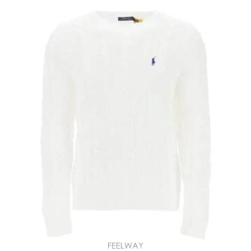25FW 폴로 랄프로렌 로고 자수 케이블 니트 스웨터 710775885 033 WHITE