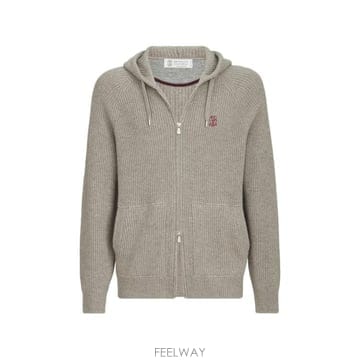 26FW 브루넬로 쿠치넬리 립드 니트 집 후드 스웨터 M22704806G CFF57 GREY