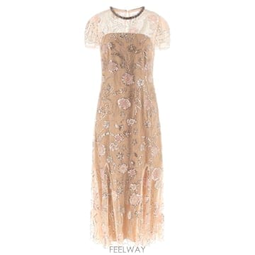 26FW Self portrait 핑크 Flower Sequin Embellished Midi 드레스 PF2