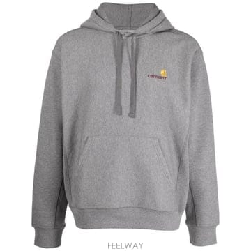 25FW 칼하트 WIP 후드 아메리칸 스크립트 스웨트셔츠 I028279 V6XX Grey