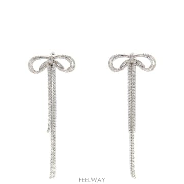 26FW Self portrait Double Crystal 보우 earrings PF26606ESLSILV