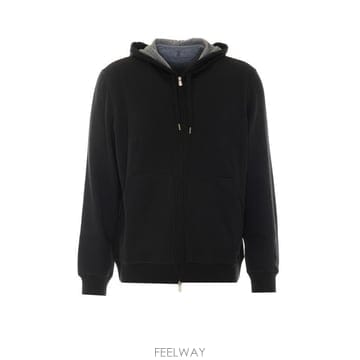 26FW 브루넬로 쿠치넬리 더블 페이스 스웨트 집업 후디 MM8319069G C101 Black