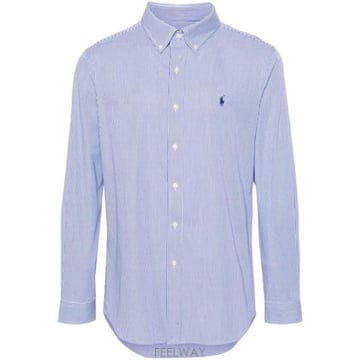 26SS 폴로 랄프로렌 커스텀 핏 코튼 포플린 포니 로고 셔츠 710928255 007 BLUE WHITE