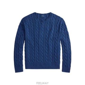 26SS 폴로 랄프로렌 로고 자수 케이블 니트 스웨터 710775885 532 RUSTIC NAVY